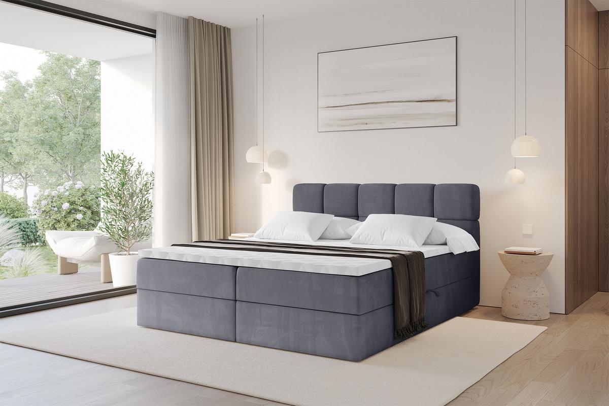 BOXBETT mit Matratze H3 - FAMA - 180x200 cm Dunkelgrau Casablanca - Dunkelgrau, Holzwerkstoff (180/200cm) - ALTDECOR