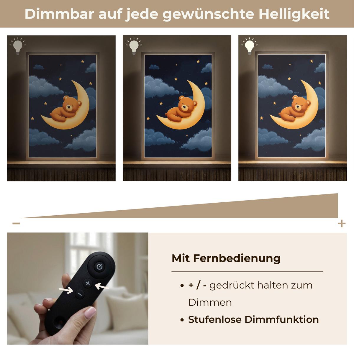NACHTTISCHLAMPE MIT AKKU Teddybär - Mond - Wolken - Sterne 40x60 cm - Dunkelblau, Holzwerkstoff (8/40/60cm) - OnlyWow