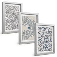 BILDER SET 3er Set - 20x30 cm Silberner Rahmen - Abstrakte Linien, Wellenformen - Silberfarben, Kunststoff (20/30cm) - TULUP