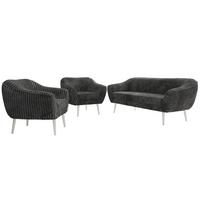 SITZGARNITUR PIRS 3+1+1 - Grau Cord - Weiße Beine - Weiß/Grau, Holzwerkstoff/Textil (180/75/74cm) - MKS