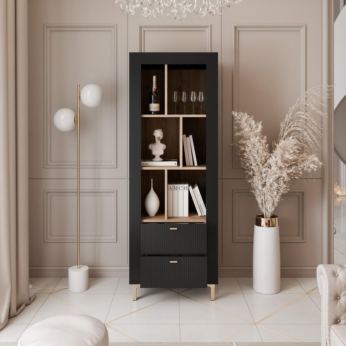 REGAL AVENA, 60/40/169 cm Schwarz / Eiche - Schwarz, Holzwerkstoff/Kunststoff (60/169/40cm) - Idohome