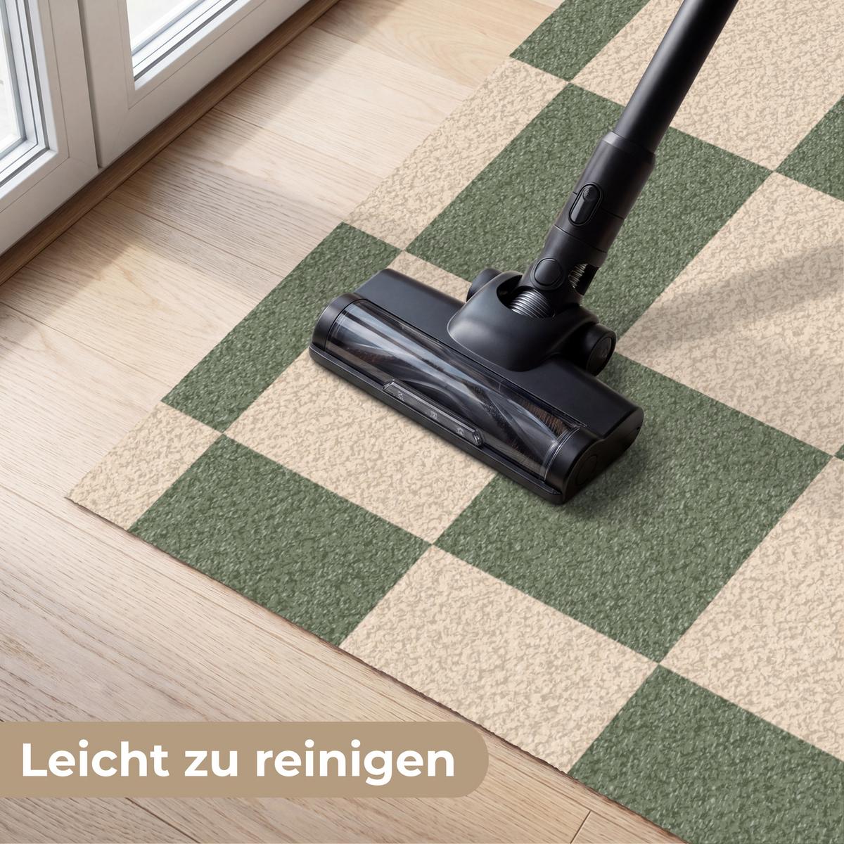 FUSSMATTE Schachbrettmuster - Grün - Beige - Blöcke Flurteppich 150x90 cm - Olivgrün, Kunststoff (150/0.4cm) - MuchoWow