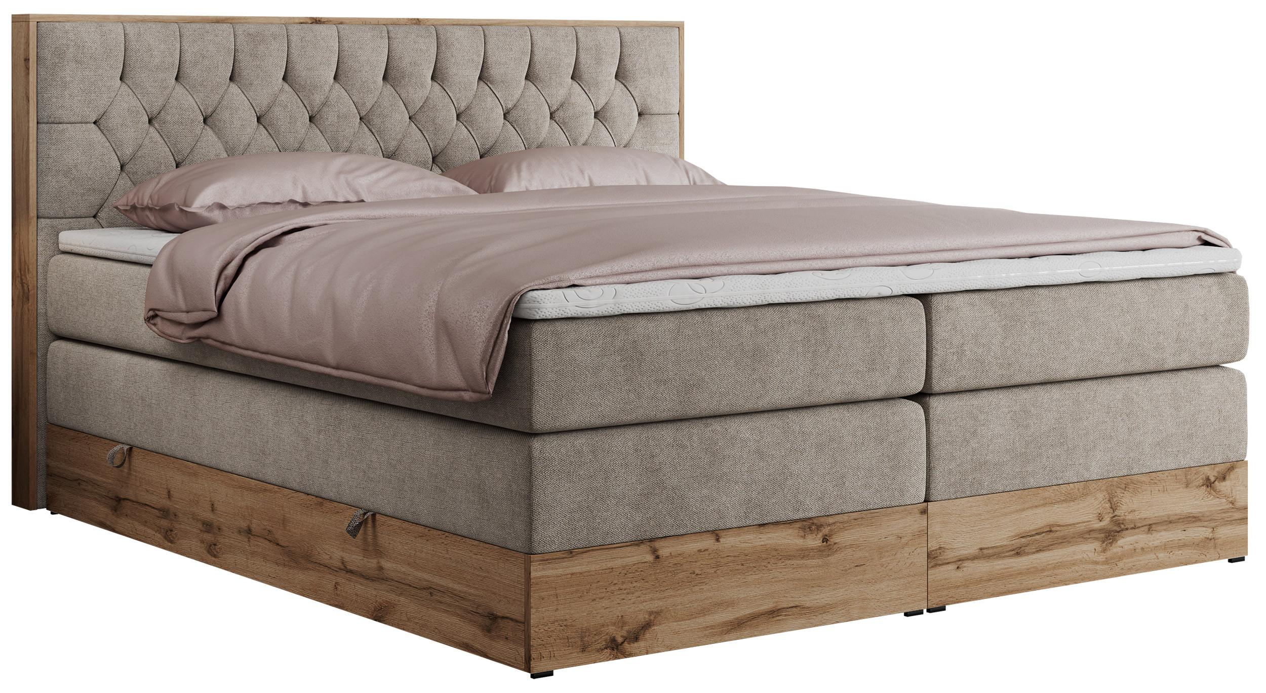 BOXSPRINGBETT AMORE KING 200/200 Beige Struktur - H4 - Beige, Holz/Textil (200/200cm) - MKS