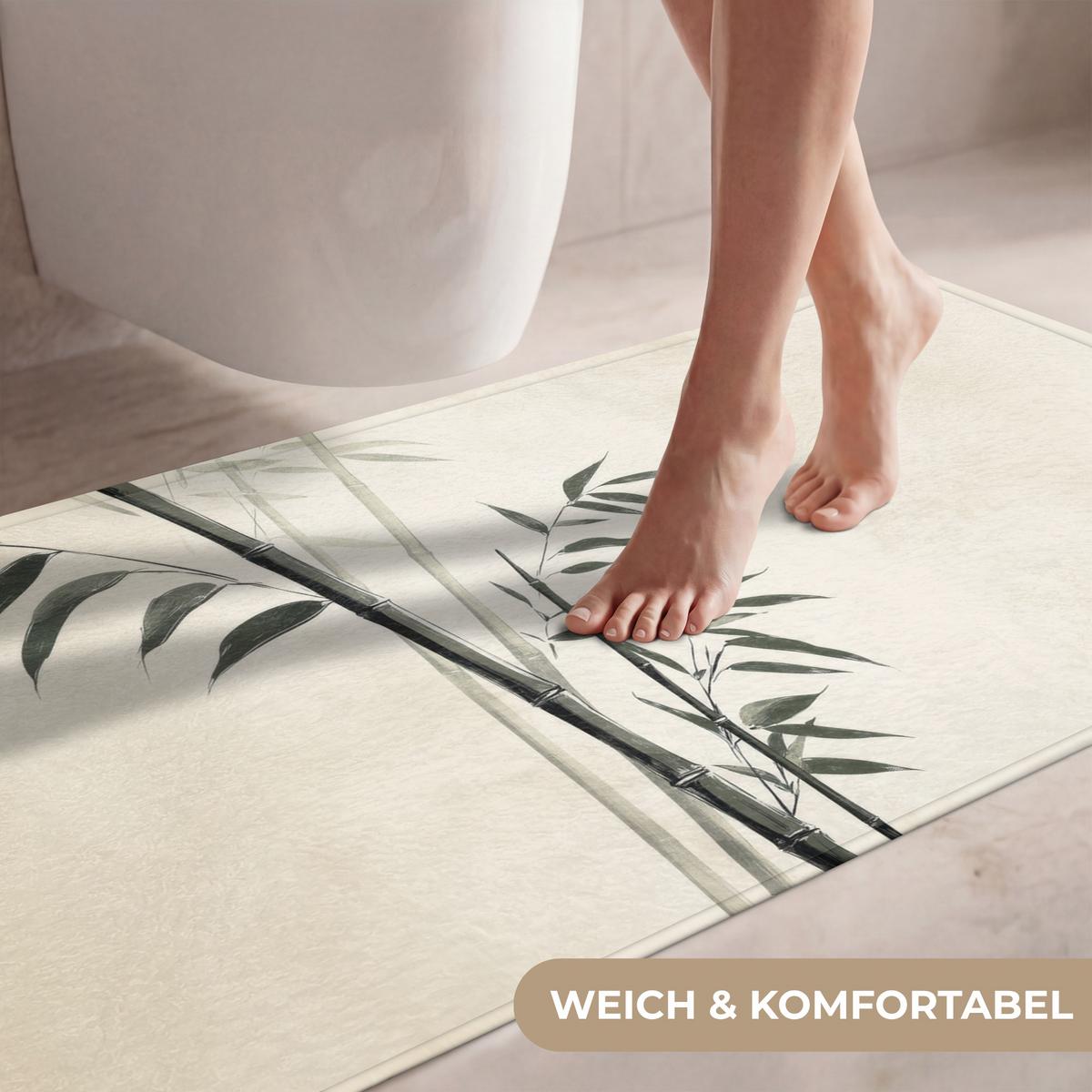 WC-VORLEGER Japandi - Bambus - Beige WC Teppich 120x60 cm - Ecru, Textil (120/1cm) - OnlyWow