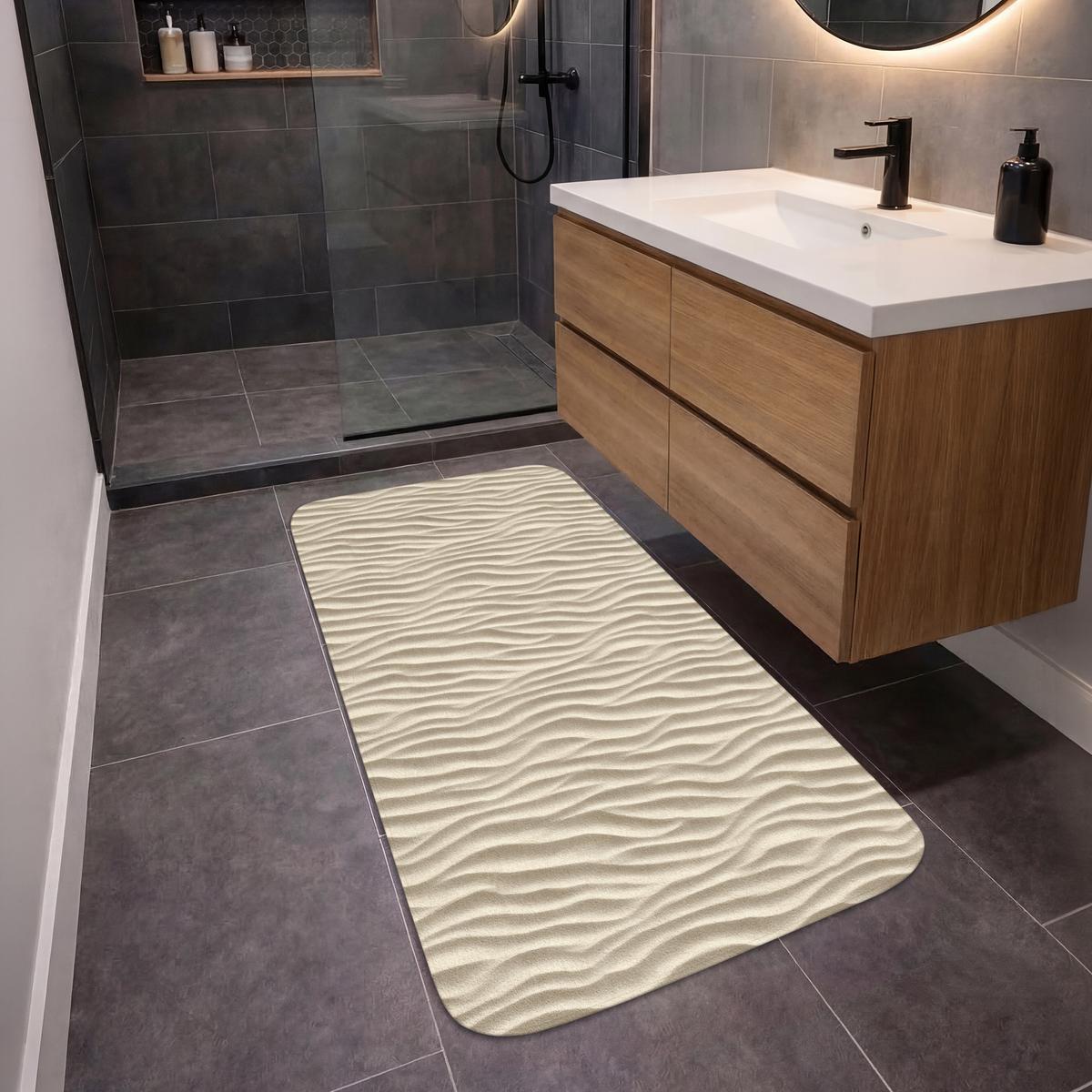 BADEMATTE Sand - Wellen - Beige 60x120 cm - Beige, Textil (60/120cm) - OnlyWow