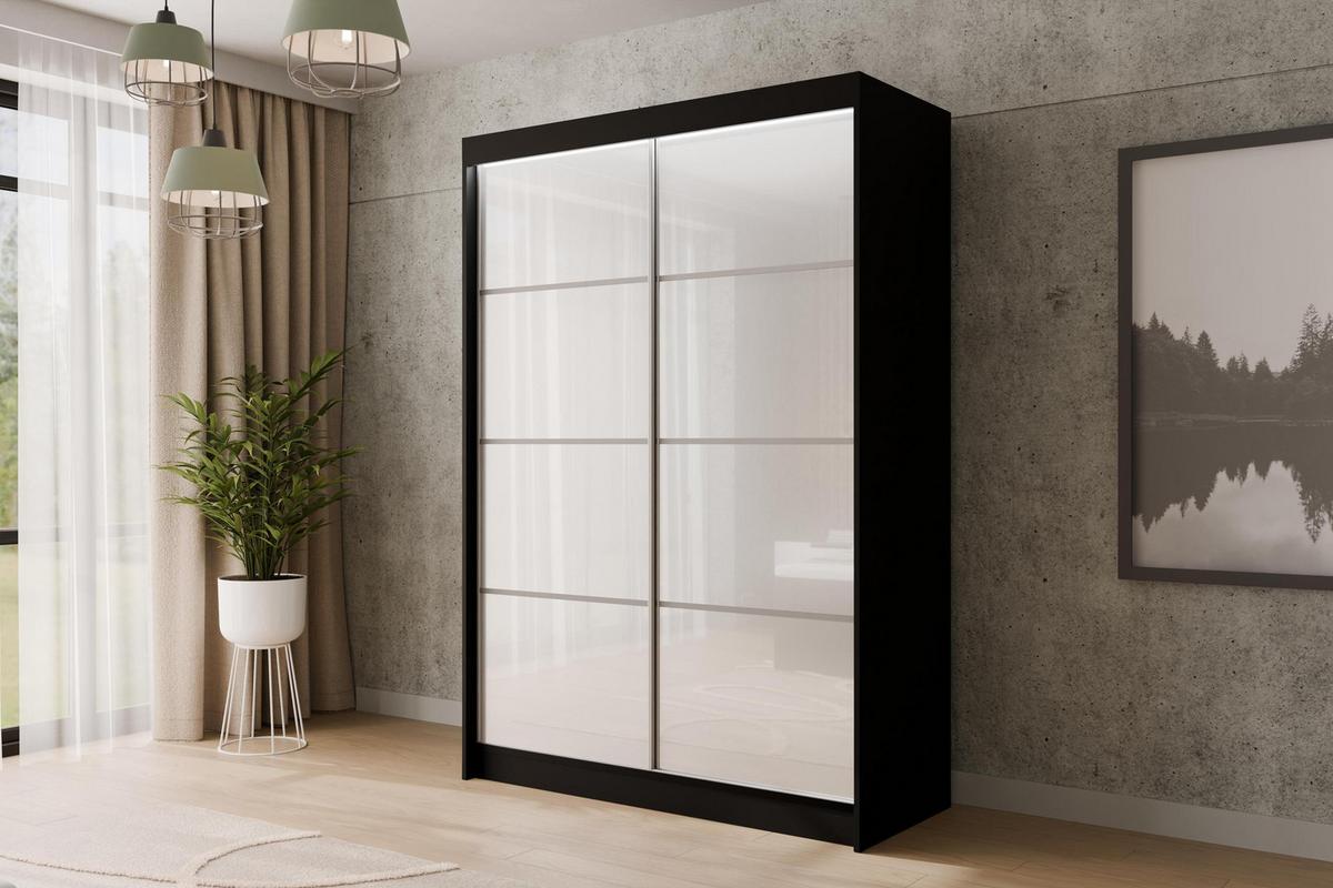 KLEIDERSCHRANK PEKA III mit LED - 120 cm - Schwarz|Weiß - Schwarz/Weiß, Holzwerkstoff (120/215/61cm) - ALTDECOR