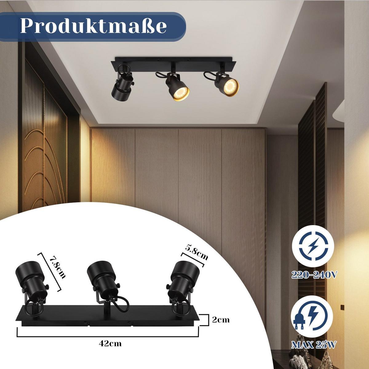 DECKENSTRAHLER Brilon 3-flammig 42/7/10.5cm - Schwarz, Metall (42/7/10.5cm) - Nettlife