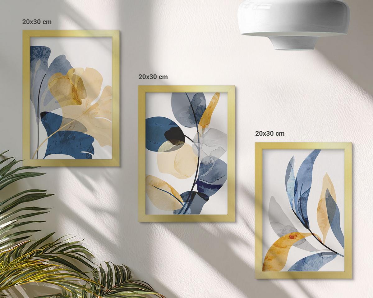 BILDER SET 3er Set - 20x30 cm Goldrahmen - Aquarell-Pflanzenmotive - Goldfarben, Kunststoff (20/30cm) - TULUP