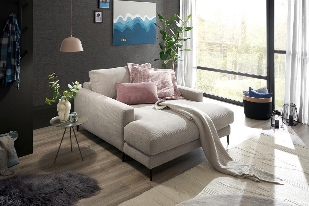LONGSEAT CARA Beige Cord - Beige/Schwarz, Textil/Metall (132/84/170cm) - KAWOLA