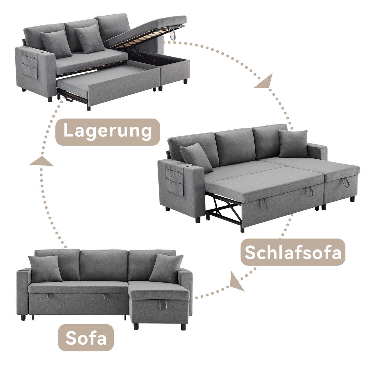SCHLAFSOFA Modernes 3-Sitzer mit Stoffbezug, Dunkelgrau – Komfortabel, platzsparend, langlebig, 210 x 90 x 85 cm - Grau, Holzwerkstoff/Textil (219/83/143cm) - Urban Meuble