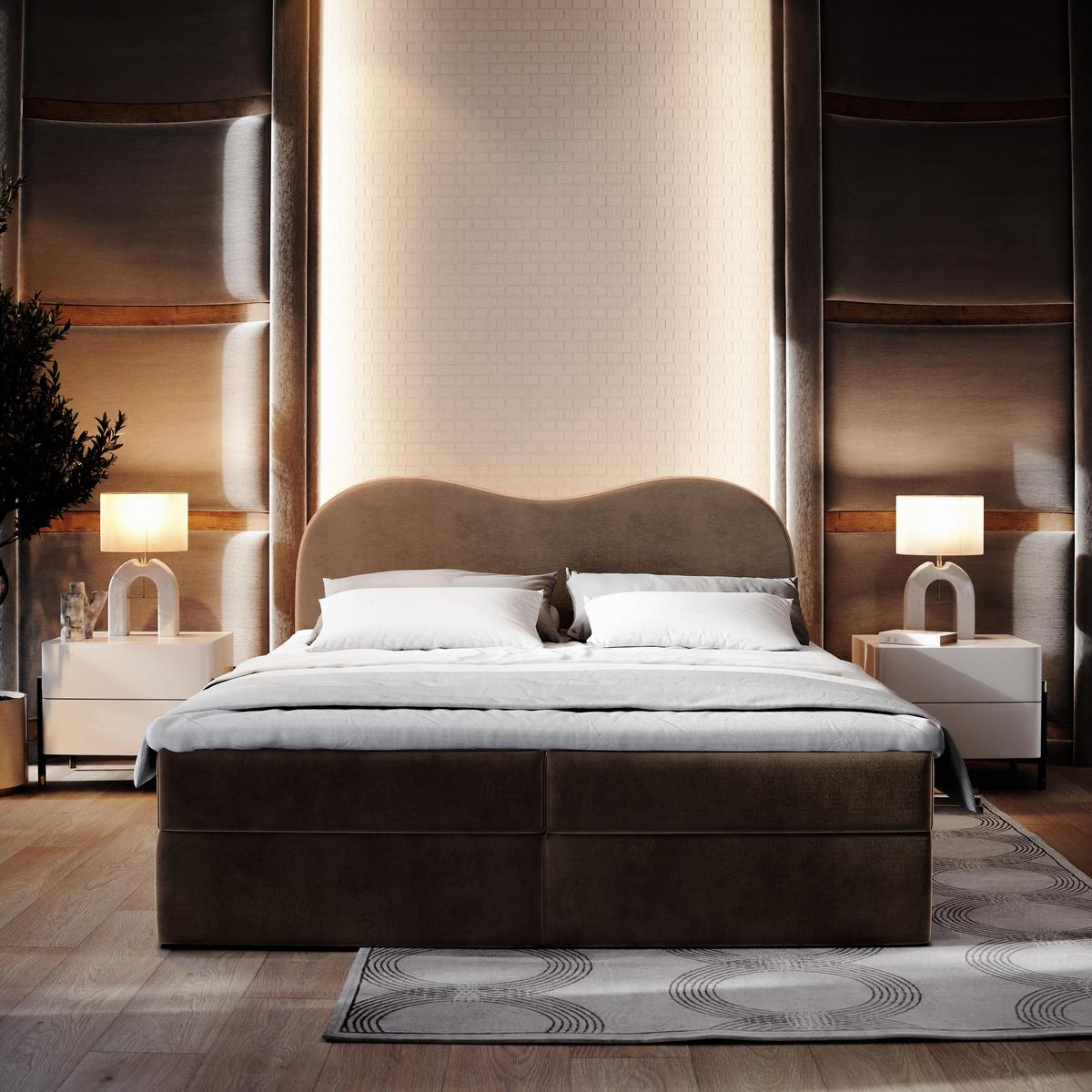 BOXBETT FLUVIA M 140x200 cm mit Matratze und Topper - Braun - Braun, Holz (140/200cm) - MASSENO
