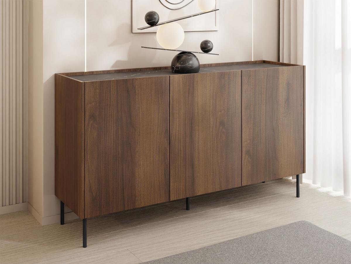 TÜRKOMMODE Tewos K144 - Nussbaumfarben/Schwarz, Holzwerkstoff/Metall (144/78/37cm) - MIRJAN24
