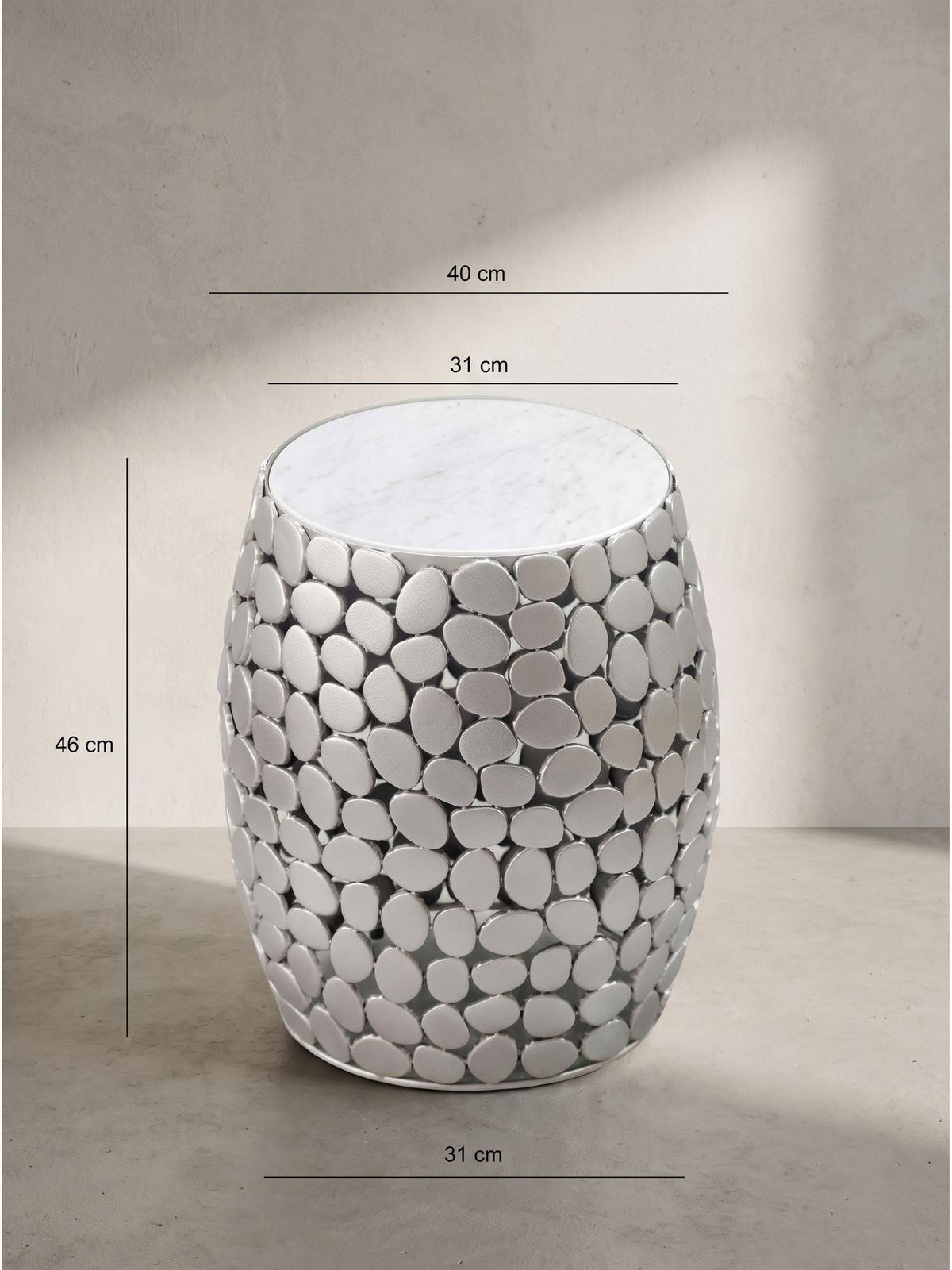 BEISTELLTISCH DIEMEL, Marmor, handgefertigt, Silber-Weiß, Ø 40 x 46 cm - Silberfarben, Stein/Metall (40/40/46cm) - KADIMA DESIGN