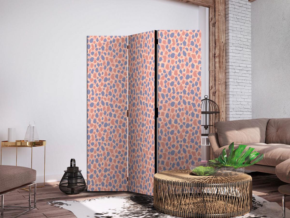PARAVENT Beidseitig Bedruckter 3-tlg 135x172 cm Bunte Punkte - Flieder/Rosa, Holz/Textil (135/172/3cm) - Muralo