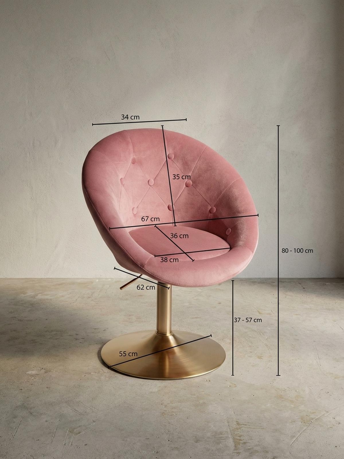 LOUNGESESSEL Chesterfield-Stil mit Samtbezug und 360° Drehfunktion, Rosa 67x62x100 cm - Pink/Goldfarben, Textil/Metall (67/100/62cm) - KADIMA DESIGN