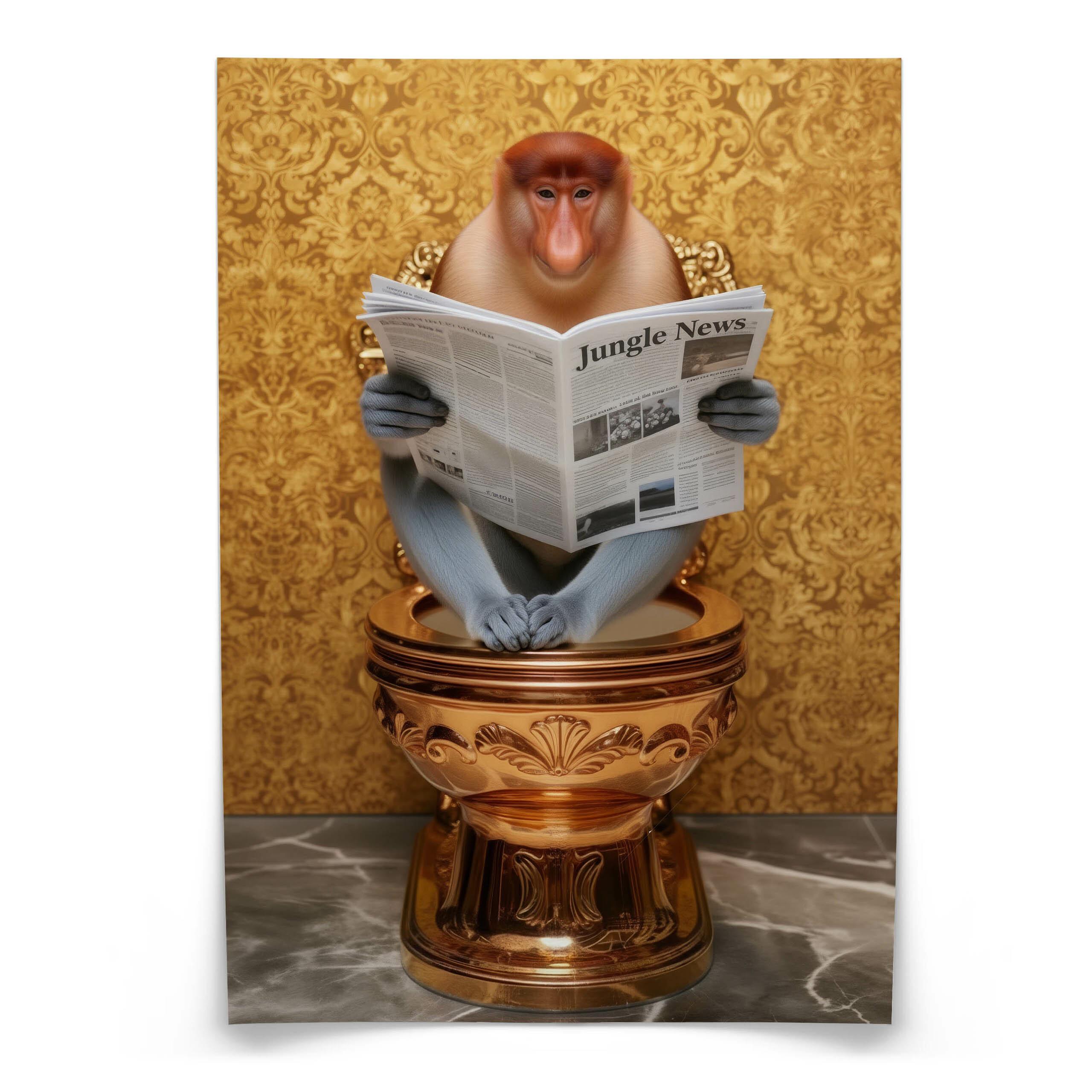 POSTER für WC Badezimmer NASENAFFE mit Zeitung Goldene Toilette Abstraktion 30x40cm - Multicolor, Papier (30/40/40cm) - Muralo