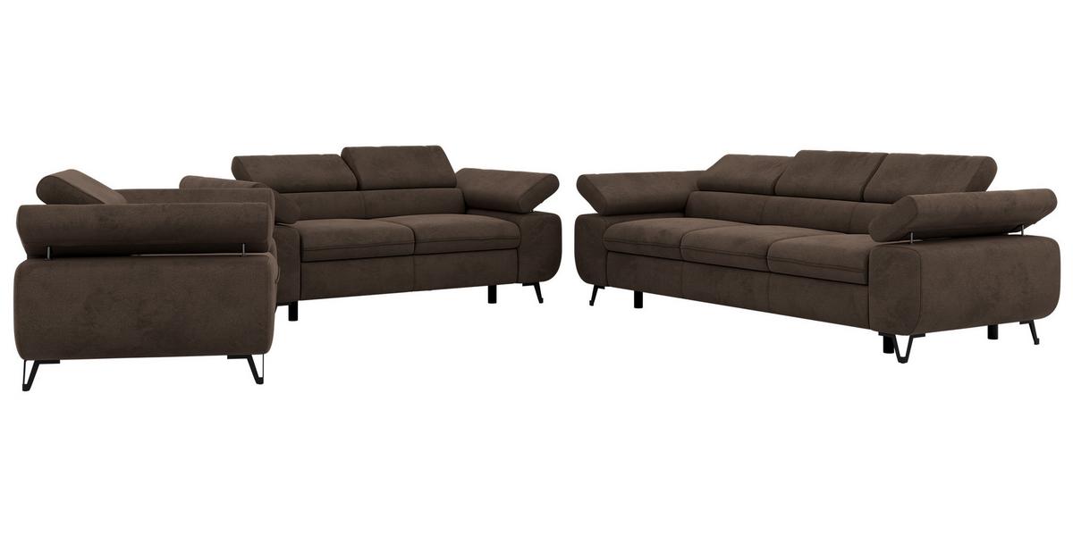 SITZGARNITUR PETER 1+2+3 - Braun Velvet - Schwarz/Braun, Textil/Metall (262/76/99cm) - MKS