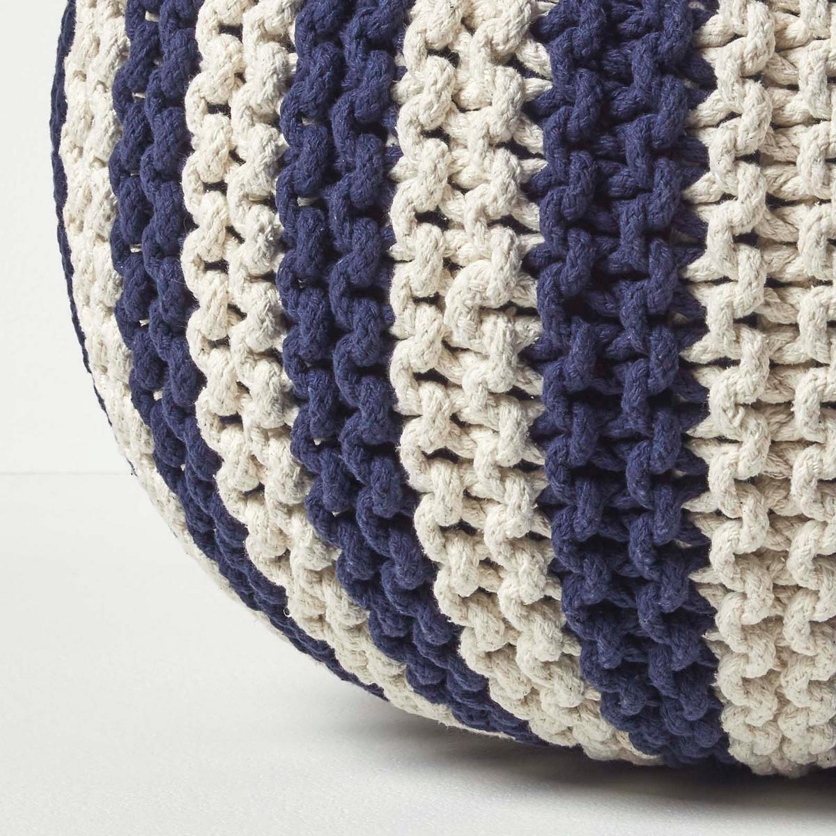 STRICKPOUF rund, marine-creme gestreift, 40/40/35 cm - Dunkelblau, Textil (40/35/40cm) - Homescapes