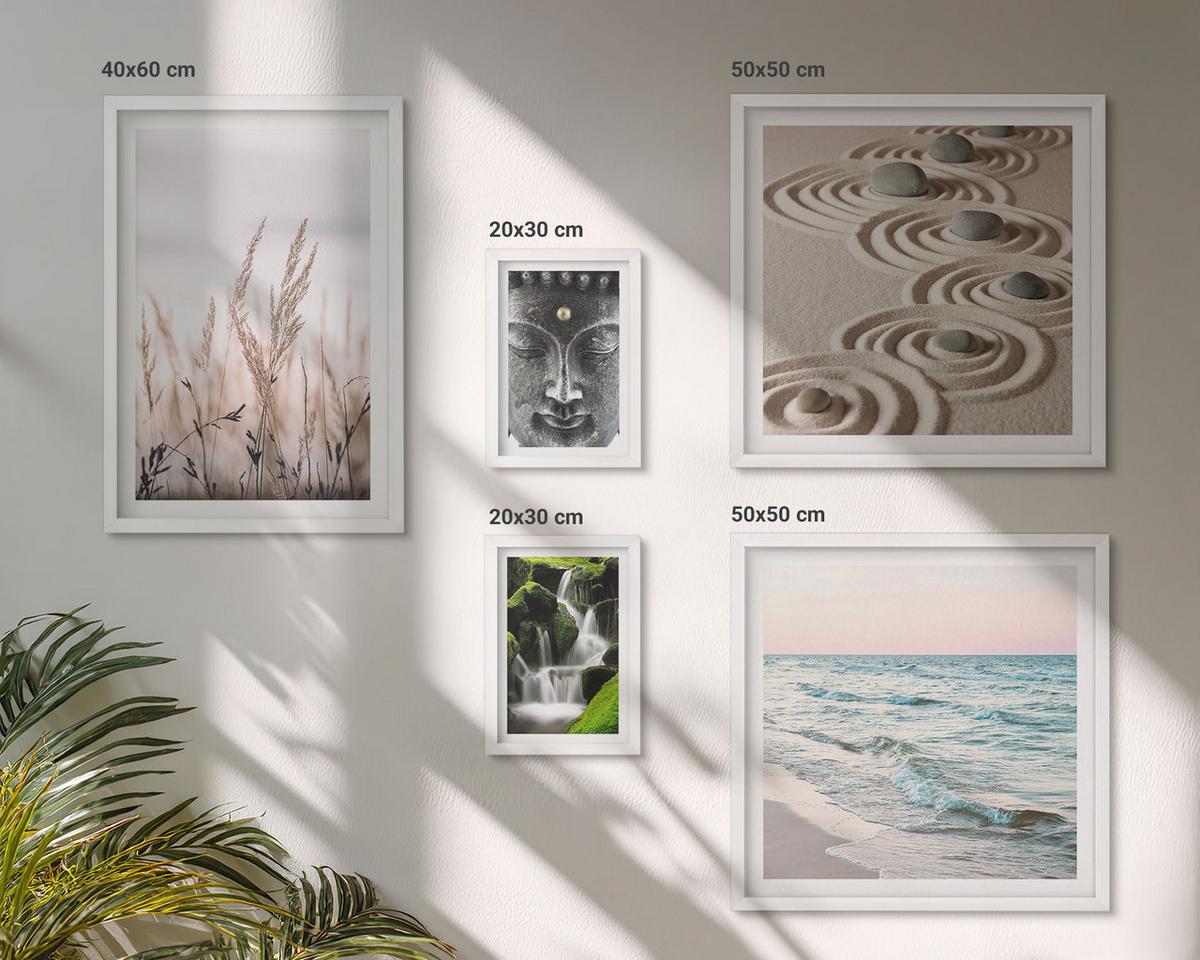 BILDER SET 5er Set - 50x50 cm & 20x30 cm & 40x60 cm Weißer Rahmen - Nachthimmel, Berge, Sterne - Weiß, Kunststoff (40/60cm) - TULUP