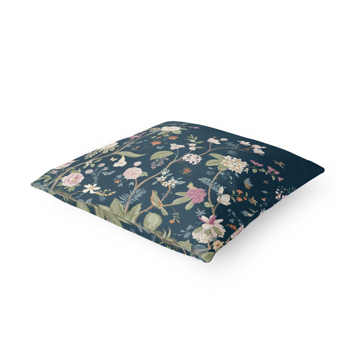 DEKOKISSEN Illustrierte Blumen Chinoiserie auf Dunkelblau 40/40 cm - Blau, Textil (40/40/10cm) - Bilderwelten