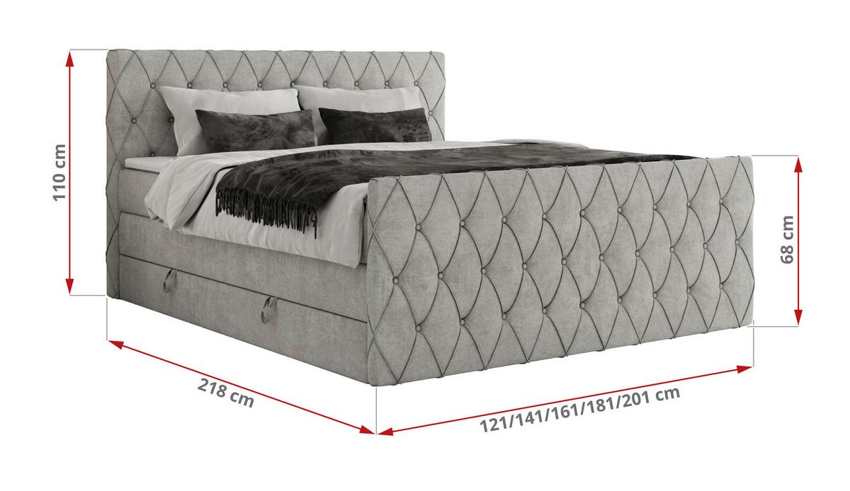 BOXSPRINGBETT MIREN KING DUO 200/200 Hellgrau Struktur - H3 - Hellgrau, Holz/Textil (200/200cm) - MKS