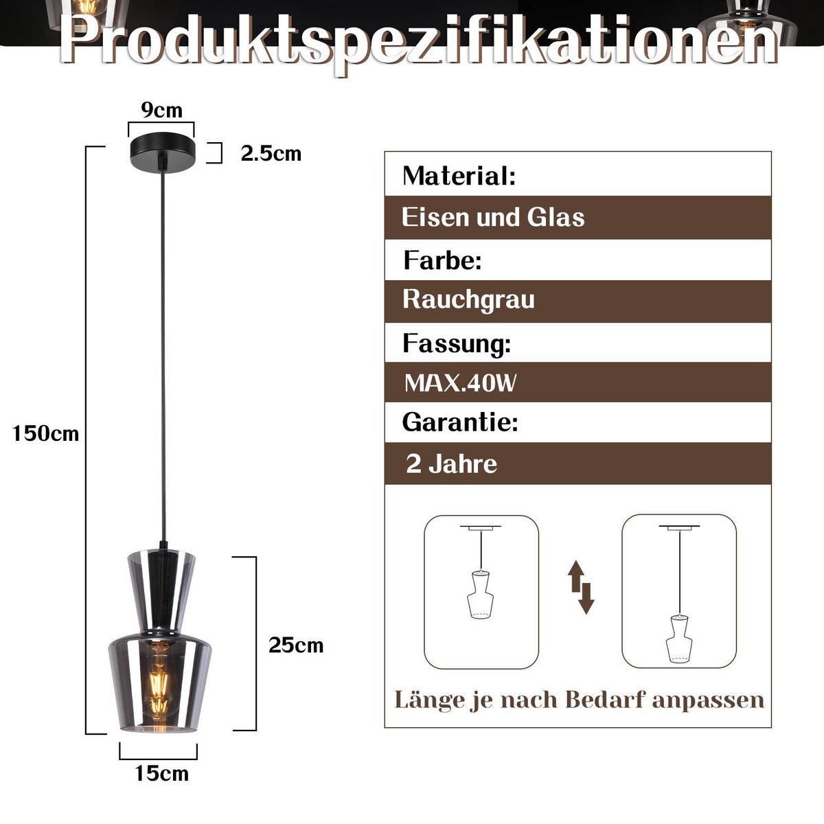 PENDELLEUCHTE Martens 9/9/150 cm - Schwarz, Metall (9/9/150cm) - Nettlife