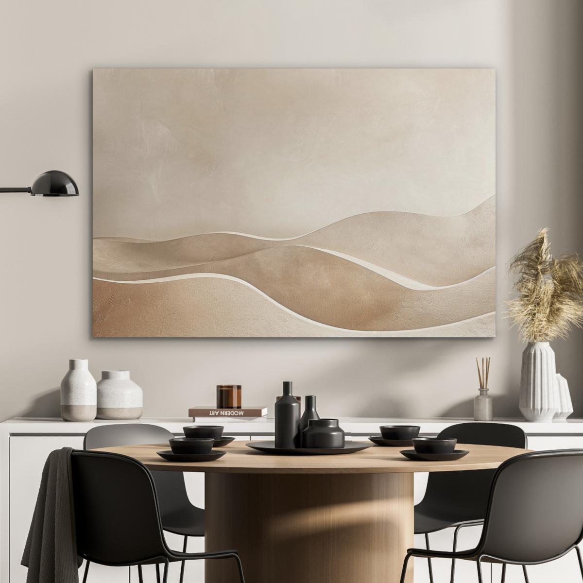 AKUSTIKBILD Beige - Natur - Abstrakt - Modern Wandbild Wohnzimmer 100x70 cm - Beige, Kunststoff (100/70/0.9cm) - MuchoWow