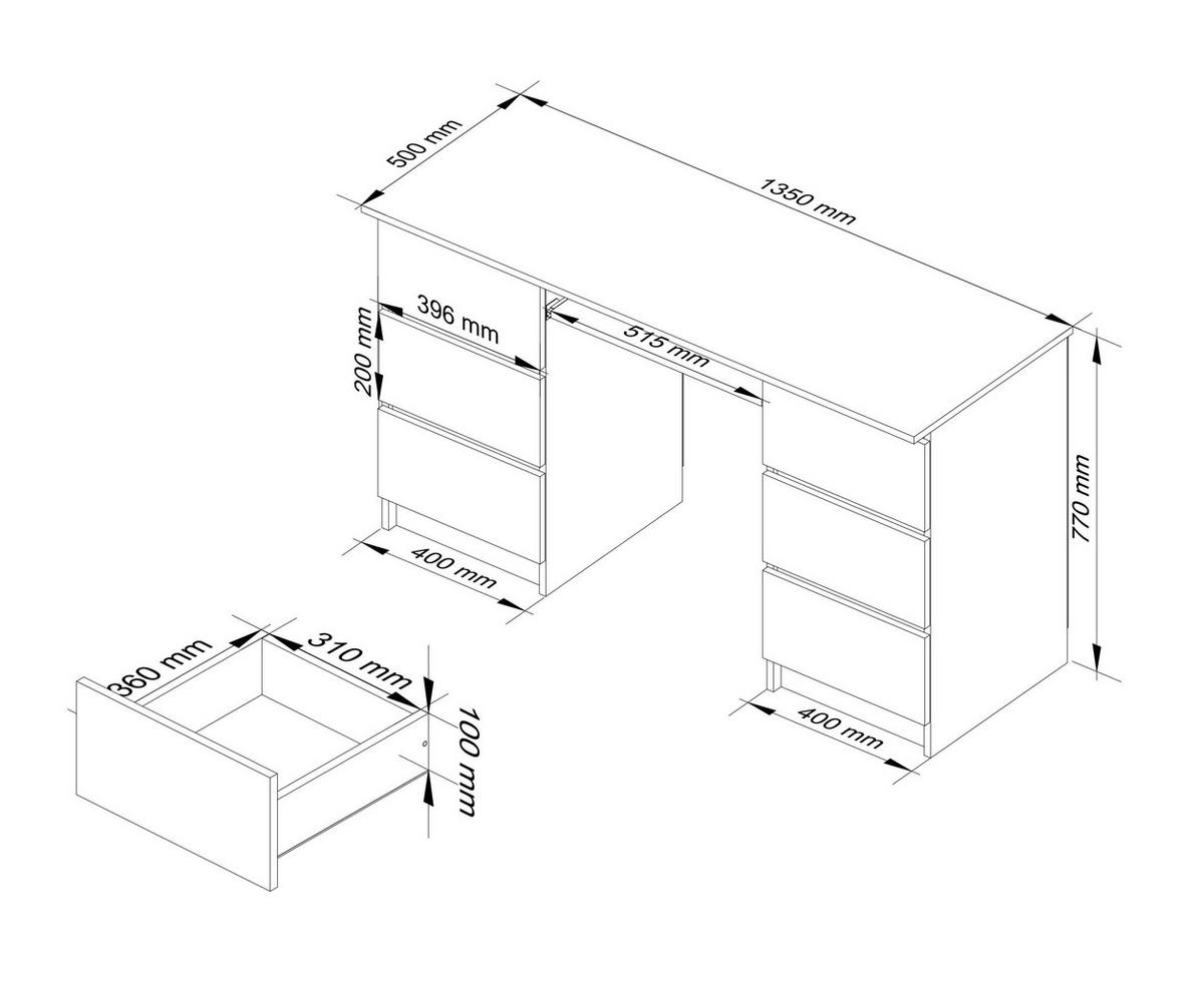 SCHREIBTISCH Eiche Sonoma 77/135/50 - Sonoma Eiche, Holzwerkstoff (155/85/77cm) - RAUMHIRSCH FURNITURE