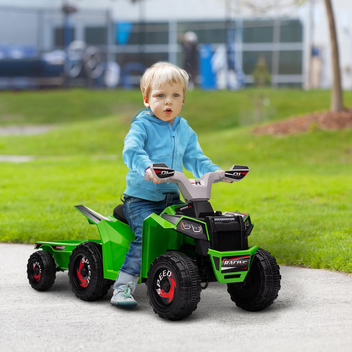 KINDERQUAD Kinder Elektro-Quad 6V Elektroauto mit Anhänger, 2,5 km/h Metall Grün - Grün, Metall (106/41.5/48.5cm) - HOMCOM