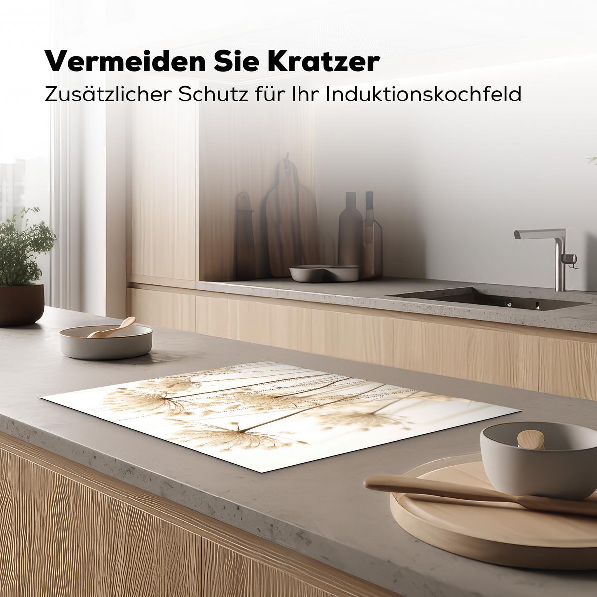 HERDABDECKPLATTE Blumen - Weiß - Sonnenlicht Herdabdeckung Induktionsfeld 70x52 cm - Ecru, Kunststoff (70/52/0.2cm) - MuchoWow
