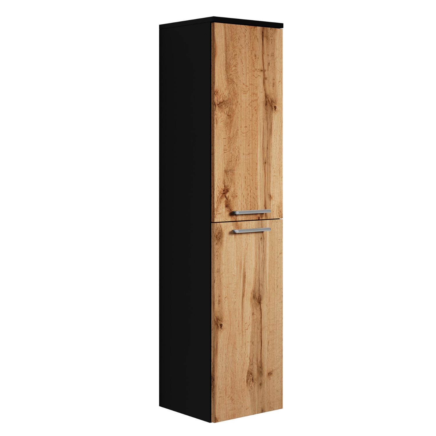 BADEZIMMERSCHRANK Saturnus mit 2 Türen Schwarz / Eiche - 35 x 35 x 130 cm - Eichefarben/Schwarz, Holz (35/130/35cm) - Badplaats