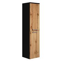 BADEZIMMERSCHRANK Saturnus mit 2 Türen Schwarz / Eiche - 35 x 35 x 130 cm - Eichefarben/Schwarz, Holz (35/130/35cm) - Badplaats