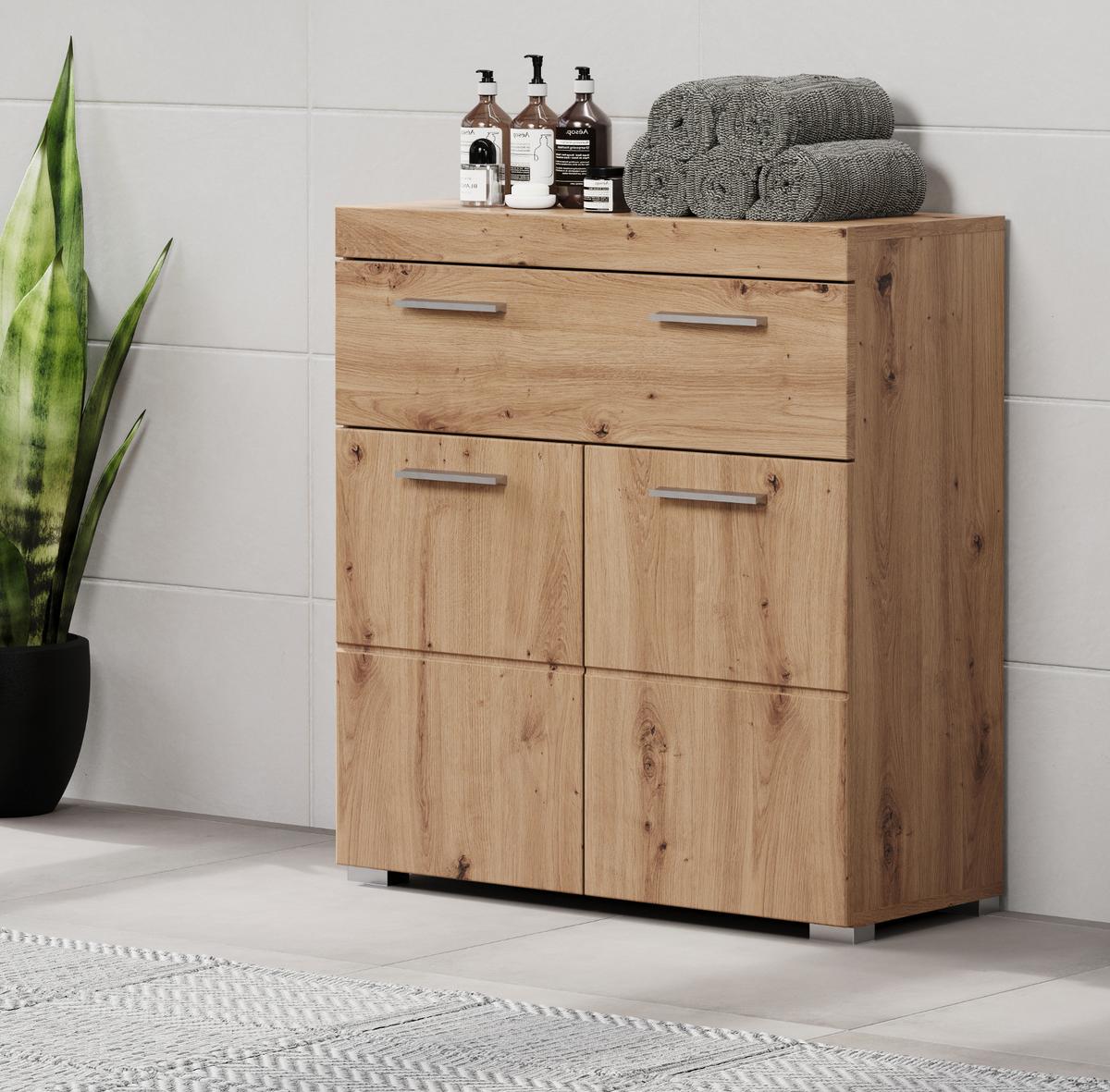 BADKOMMODE Asteiche 73 x 79 cm, Badzimmer Kommode mit viel Stauraum - Eichefarben, Holzwerkstoff/Kunststoff (73/79/31cm) - Top.Furn
