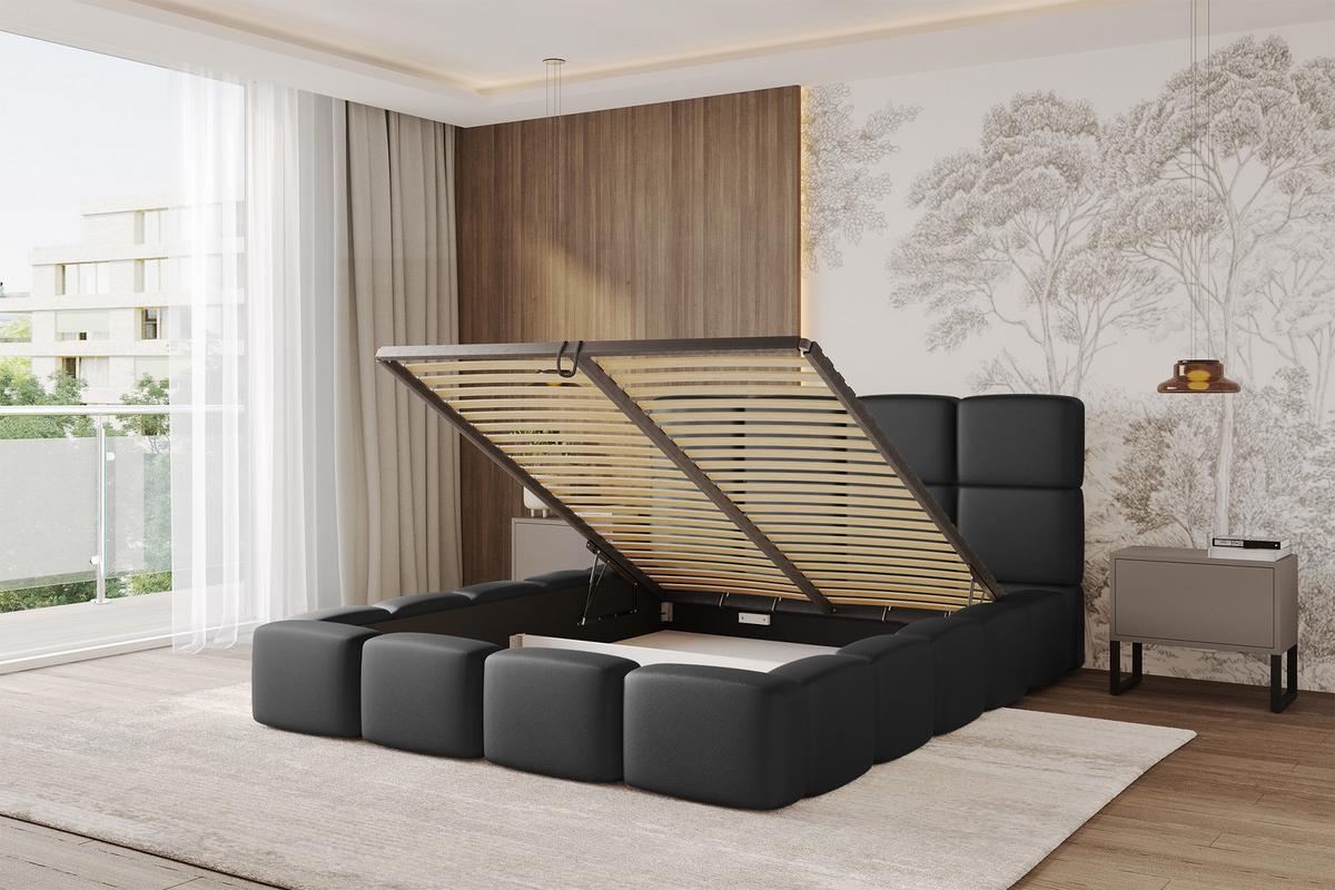 POLSTERBETT mit Bettkasten und Lattenrost, Bett mit Kopfteil, Boxbett ohne Matratze, Doppelbett mit Stauraum - NATA 120x200 Schwarz - Schwarz, Holzwerkstoff/Textil (120/200cm) - ALTDECOR