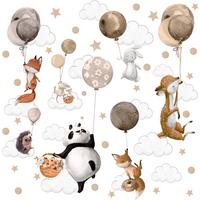 AUFKLEBER SET Tiere Ballons Wolken Sterne Punkte 120x60 - Beige/Schwarz, Papier (120/60/1cm) - Muralo