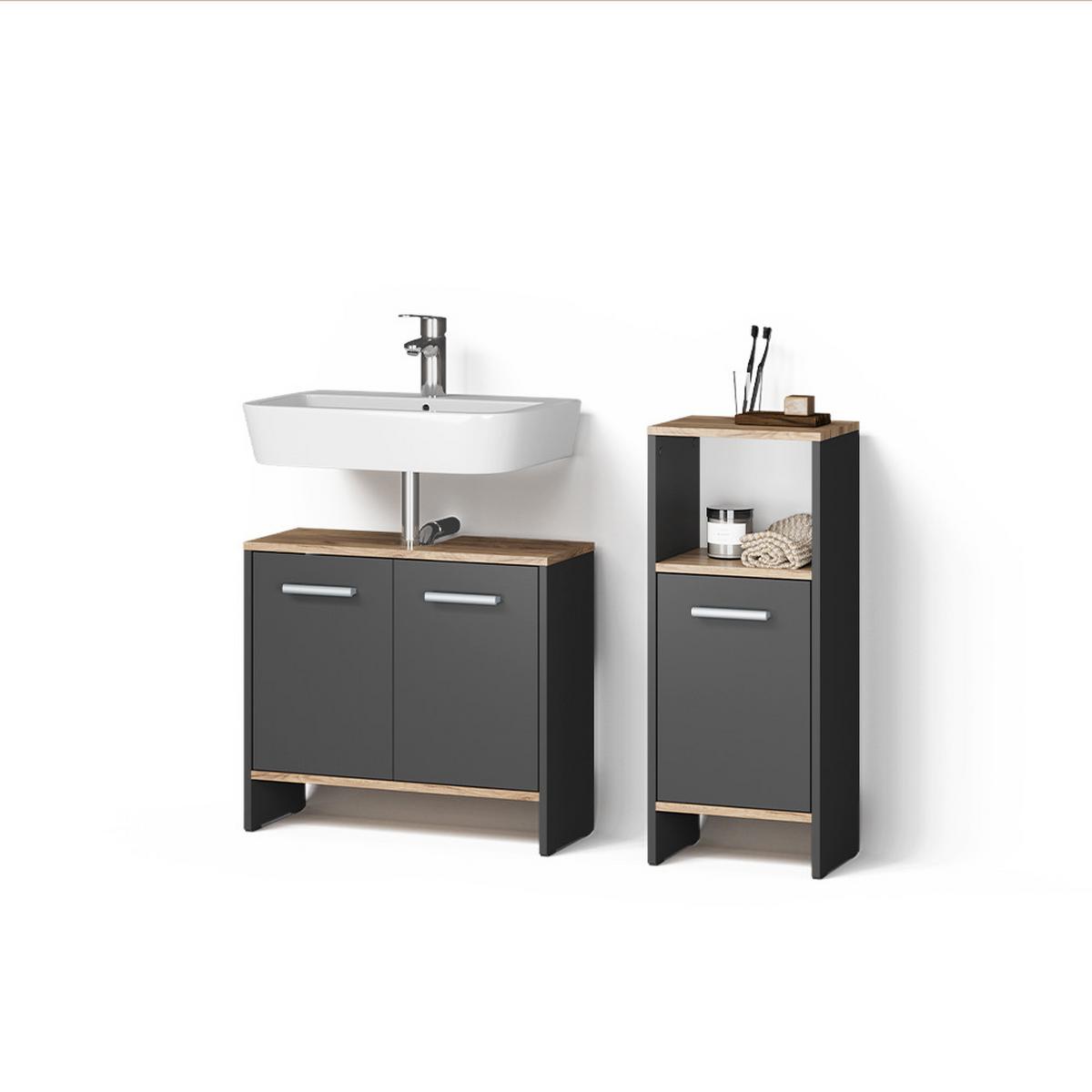 BADEZIMMERMÖBEL-SET Amalfi Anthrazit/Goldkraft Eiche 2 Teile - Honigeiche/Anthrazit, Holzwerkstoff (63.8/57/26.3cm) - Livinity®