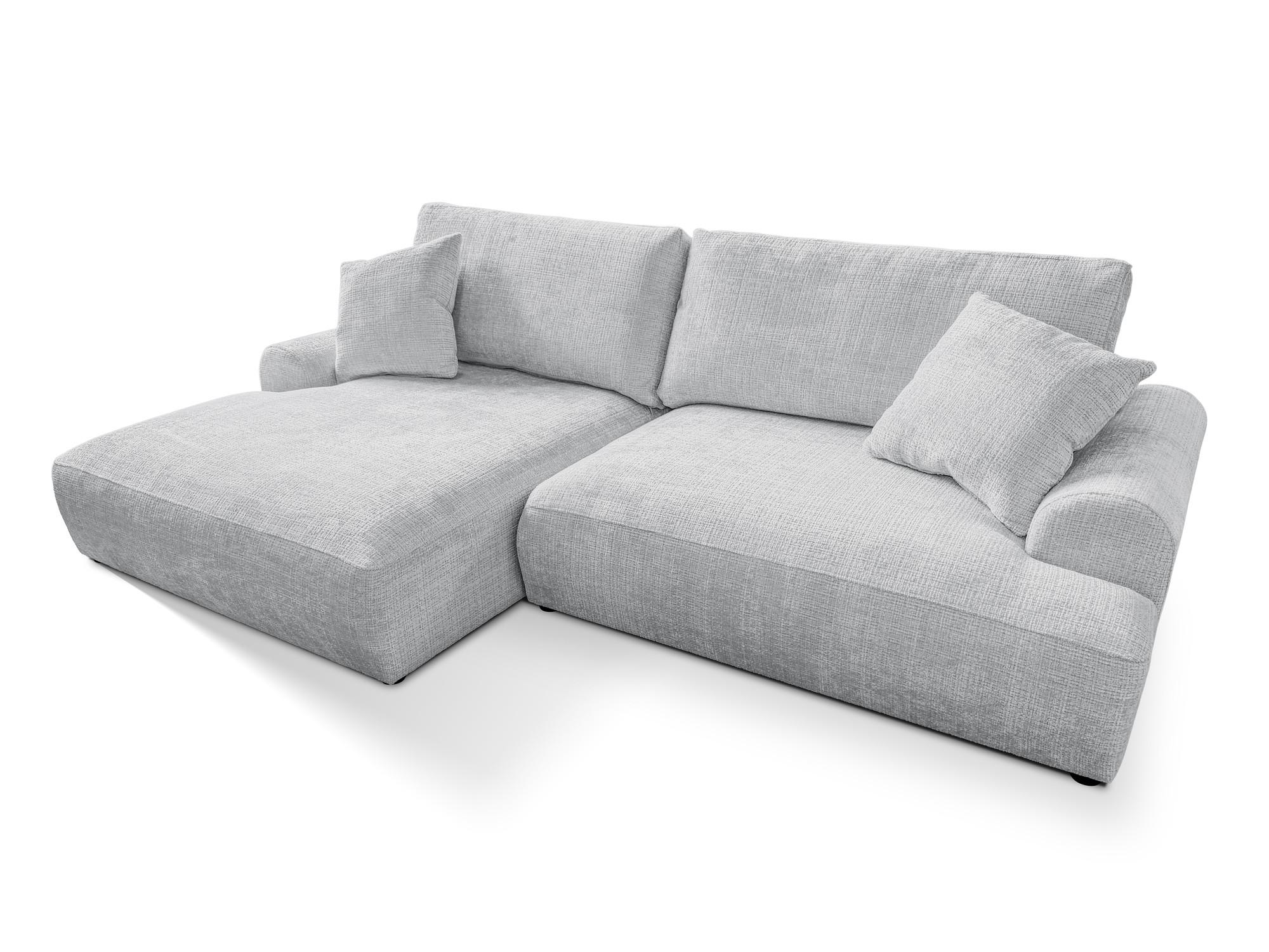 ECKSOFA Melvano mit Schlaffunktion und Bettkasten im Japandi-Stil aus weichem Hellgrau Chenille-Stoff - Hellgrau/Schwarz, Holz/Kunststoff (145/240cm) - S-Style