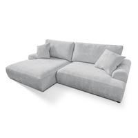 ECKSOFA Melvano mit Schlaffunktion und Bettkasten im Japandi-Stil aus weichem Hellgrau Chenille-Stoff - Hellgrau/Schwarz, Holz/Kunststoff (145/240cm) - S-Style