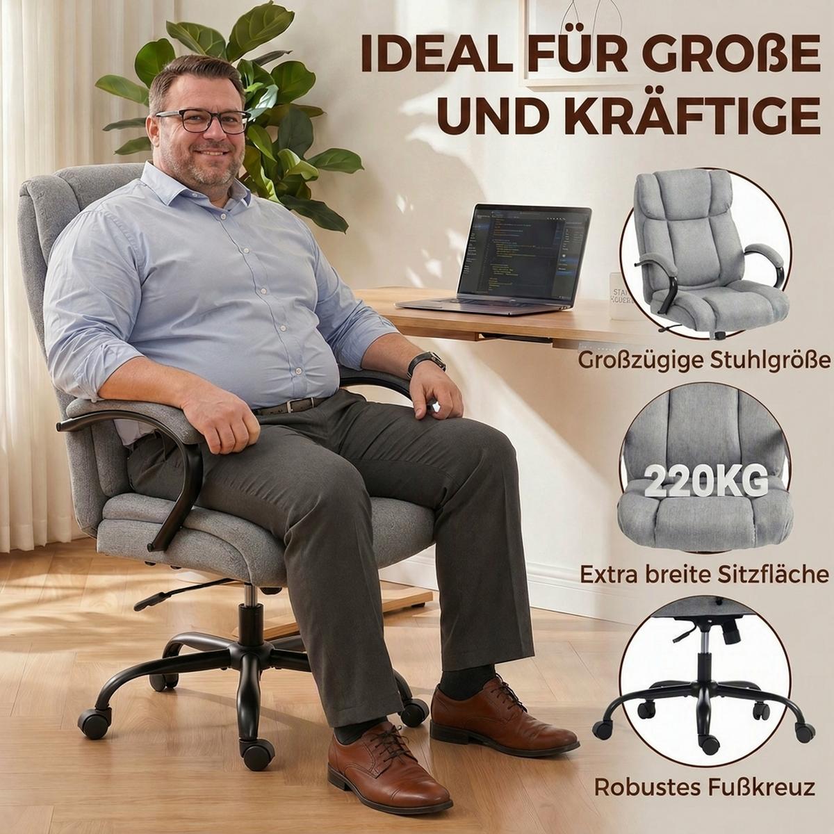 BÜROSTUHL Schreibtischstuhl höhenverstellbar Belastbarkeit 220 kg Hellgrau - Hellgrau, Kunststoff (72.5/118/80cm) - Vinsetto