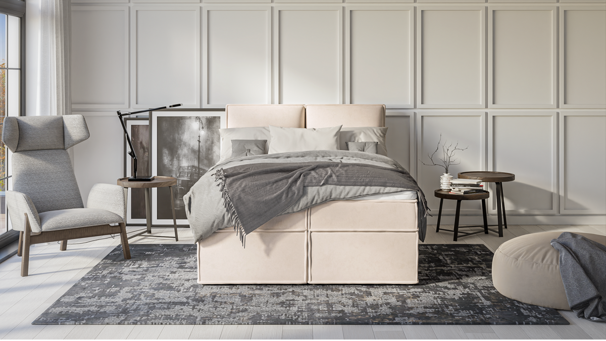 BOXBETT Eclipse 140/200 cm Beige Luxusmicrofaser - Beige/Schwarz, Holz/Kunststoff (140/200cm) - S-Style Möbel