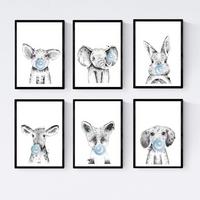 POSTER Set Mit 6 Tiere Babys Mit Kaugummi Schweinelefant Kaninchen Kuh Zorro Hund A3 Schwarzer Rahmen - Schwarz, Papier (29/3cm) - Nacnic
