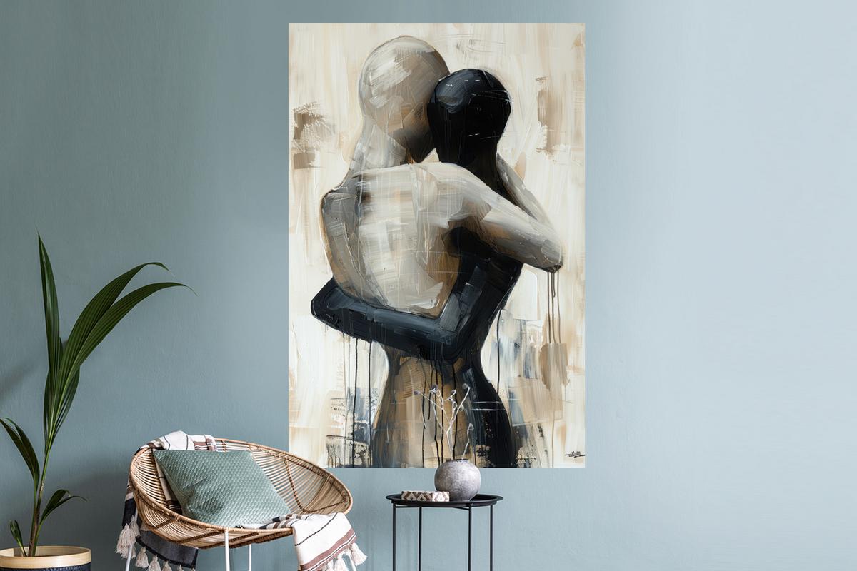 WANDTATTOO Abstrakt - Liebe - Schwarz und weiß - Modern Wandaufkleber 80x120 cm - Schwarz, Kunststoff (80/120/0.1cm) - MuchoWow