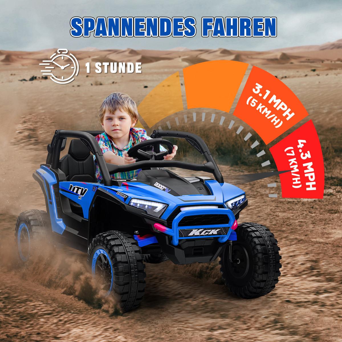 ELEKTRO Kinderauto, Geländewagen mit 2,4G Fernbedienung, 5-7 km/h für 3-8 Jahre - Blau, Kunststoff/Metall (117/72/67cm) - AIYAPLAY