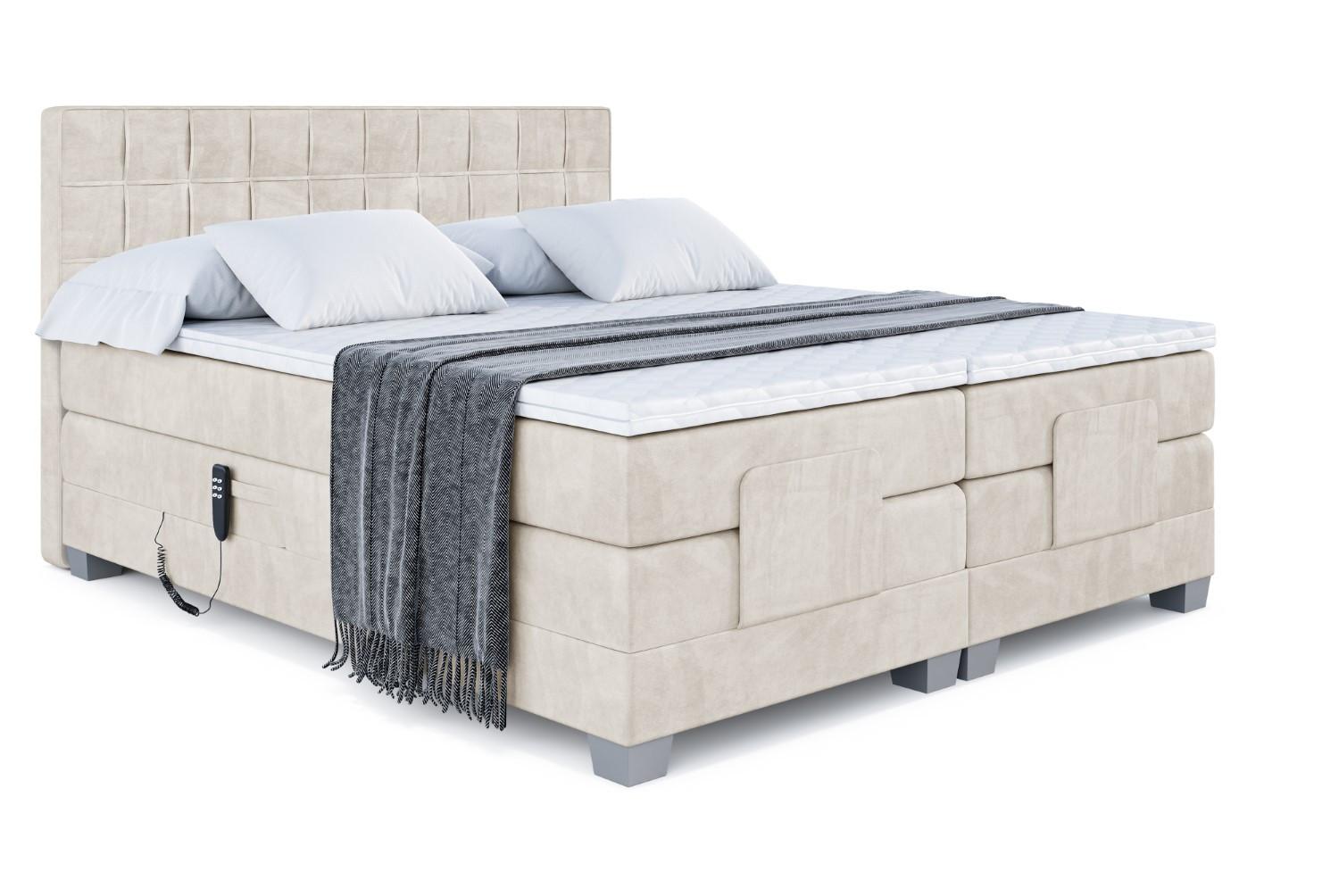 BOXSPRINGBETT elektrisch verstellbar mit 2 Matratzen H4/Taschenfederung OSTO EL 200 x 200 Creme - Creme, Holzwerkstoff (207/200cm) - ALTDECOR