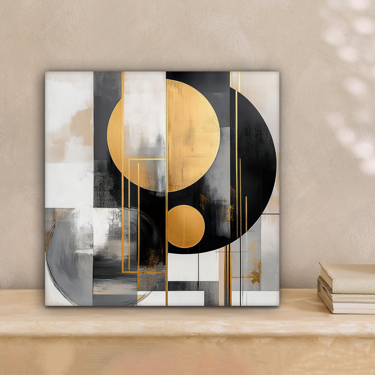 LEINWANDBILD Abstrakt - Gold - Silber - Formen - Ästhetisch - Modern Deko Wohnzimmer 20x20 cm - Goldfarben, Textil (20/20cm) - MuchoWow
