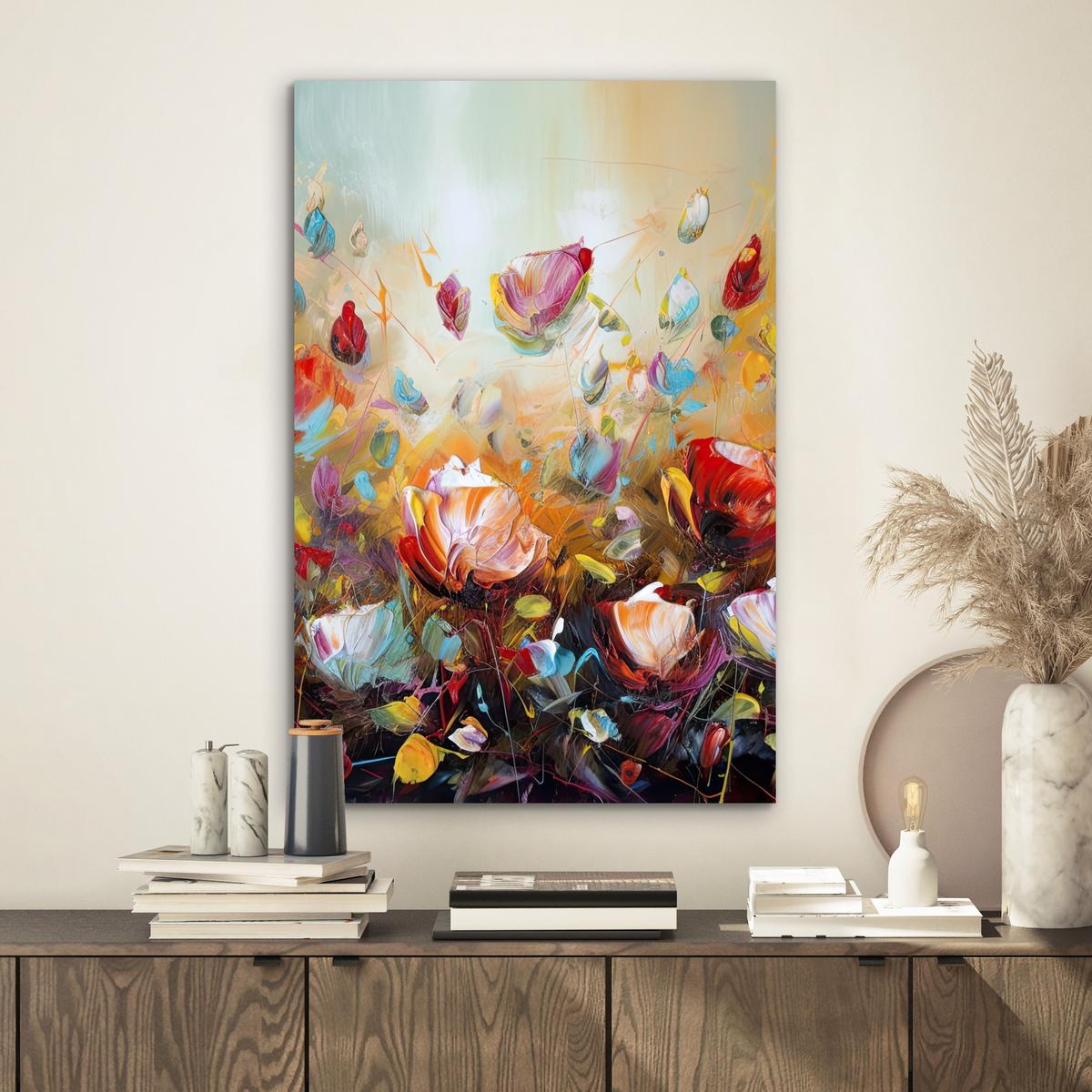 METALLBILD Blumen - Kunst - Natur - Ölgemälde Deko Schlafzimmer 40x60 cm - Multicolor, Metall (40/60cm) - MuchoWow