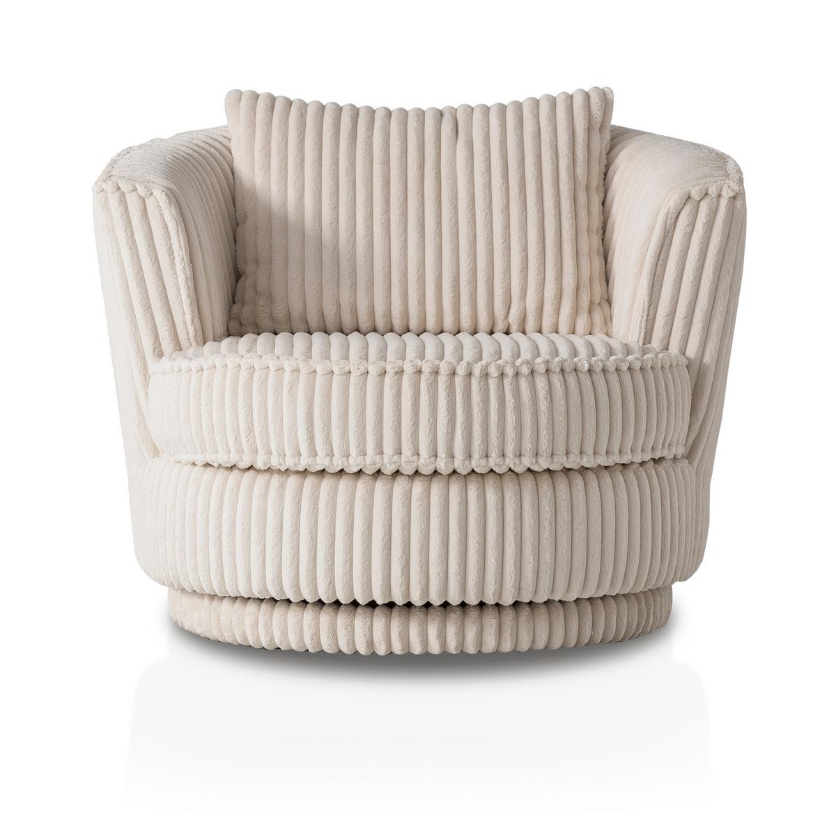 BIG-SESSEL Mega Cord creme wollweiß Ø 95 cm 360° drehbar, inklusive Kissen - Creme/Weiß, Holz/Holzwerkstoff (95/77/95cm) - Furn.Design