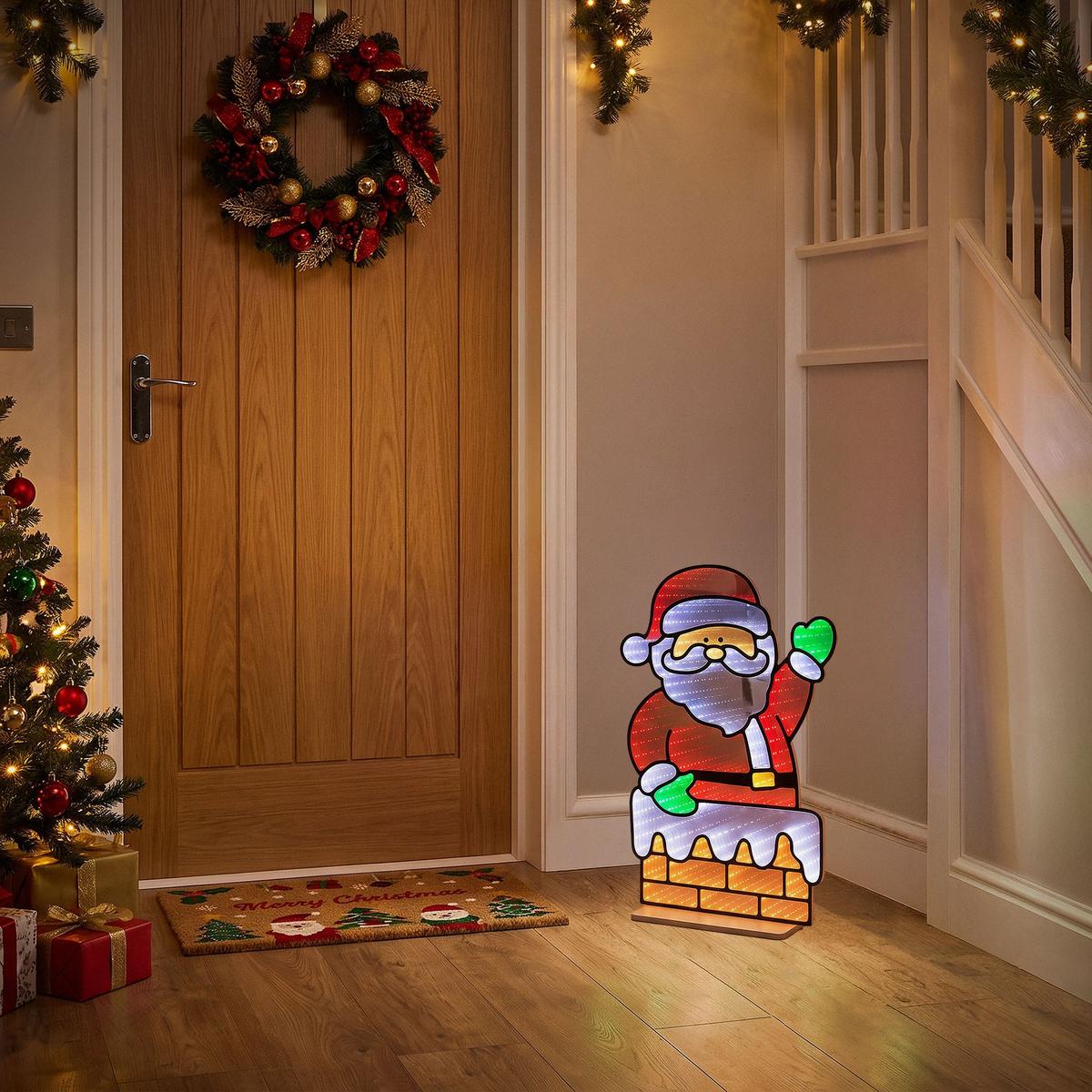 WEIHNACHTSDEKO Weihnachtsmann mit Kamin LED Infinity Mirror 3D-Effekt mit Lichterkette 38x60 cm Innen - Multicolor, Kunststoff (38/60/15cm) - ECD-Germany