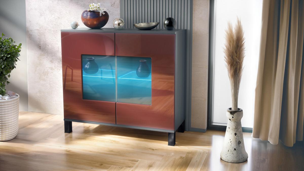 KOMMODE Grömitz Bordeaux Hochglanz - Bordeaux, Holzwerkstoff (92.5/84.5/35cm) - Vladon