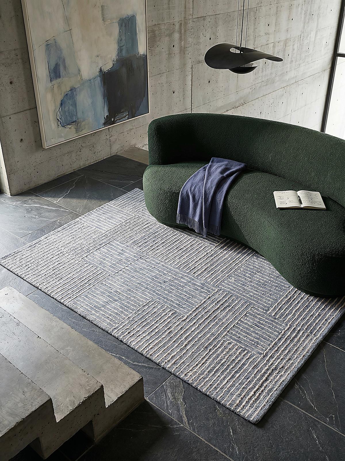 WOLLTEPPICH LEA, mit Schachbrettmuster, Blau, 200 x 290 cm - Blau, Textil (290/200cm) - KADIMA DESIGN